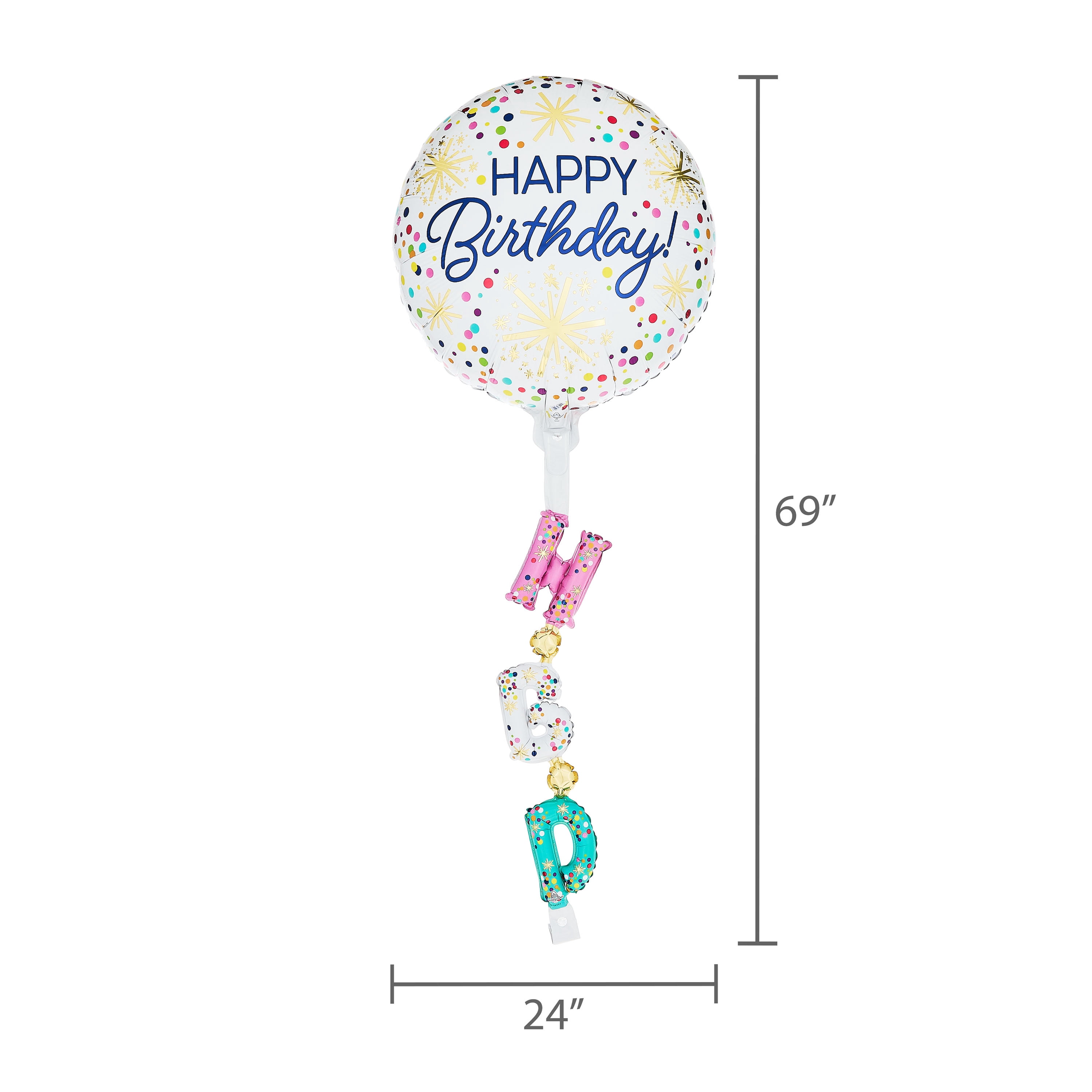 69" Multicolor Confetti Happy Birthday Balloon with Inflatable Tail, by Way To Celebrate