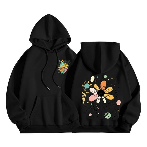 FamilyThread Womens Fall Long Sleeve Hoodies Sweatshirts Sunflower Graphic Casual Pullover Sweaters Warm Clothes
