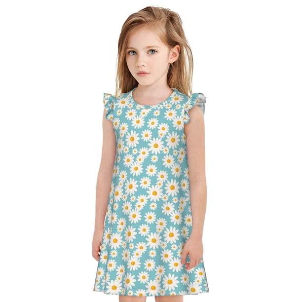 Balery Daisy Floral A Camisón de princesa para niñas, pijama de algodón con mangas abullonadas, suave y bonito.-Medium
