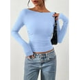 thumbnail image 2 of PRETTYGARDEN Long Sleeve Shirts for Women Fall Ruched Sides Boat Neck Basic Tee Casual Fitted Ribbed Knit Crop Tops, 2 of 6