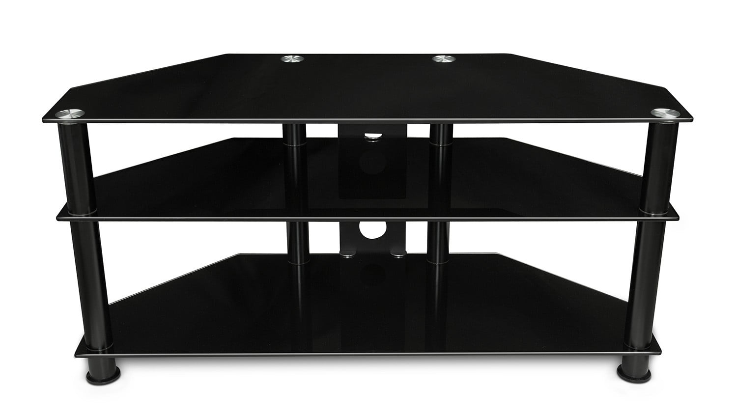 MountIt! Glass TV Stand With Shelves, Corner Entertainment Center (MI