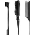 thumbnail image 1 of Black, 3 Pcs Slick Back Hair Brush Set - 1 Pcs Edge Brush 1 Pcs Bristle Hair Brush 1 Pcs Rat Tail Comb - Teasing Brush Set for Smoothing Baby Hair & Flyaways, 1 of 4