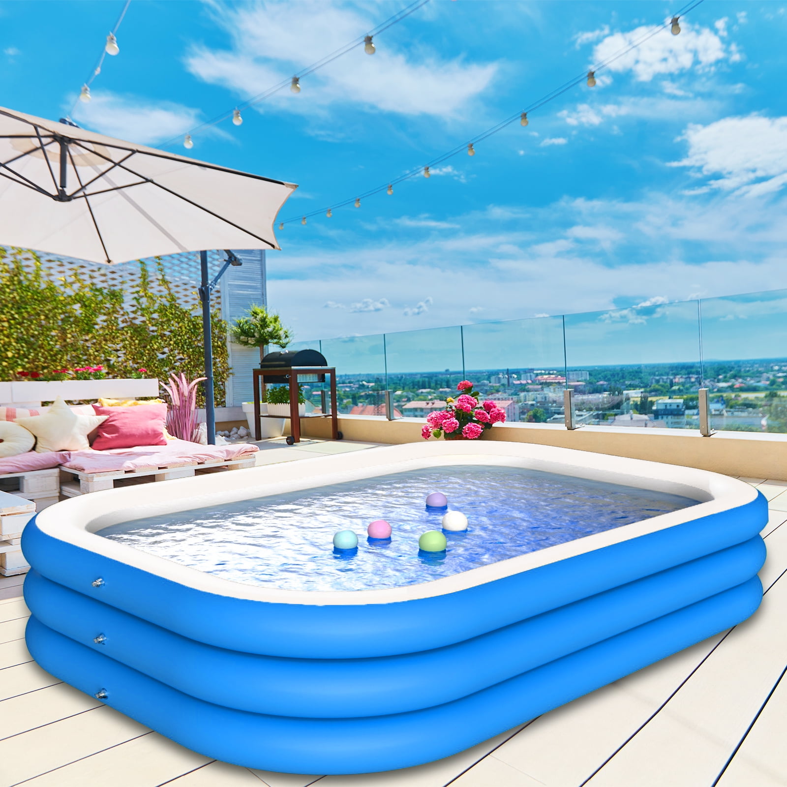 DAZLUTE Inflatable Pool, 71" X 51" X 22" Above Ground Pools, Kiddie Pool Thickened Blow up Swimming Pools Play Center for Kids Children Family Outdoor Garden Backyard,Blue
