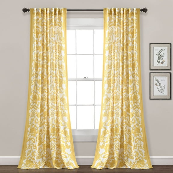 Lush Decor Emma Textured Jacobean Window Curtain Panels Yellow Single 52X84