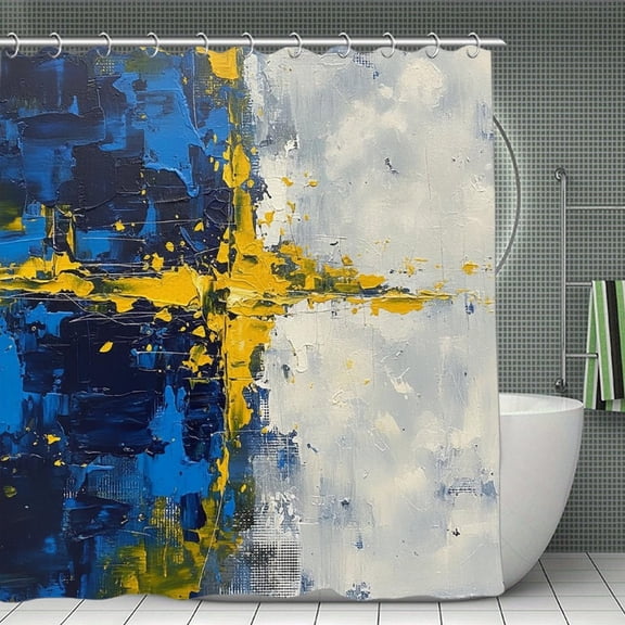 Abstract Blue And Grey Print Shower Curtain,Modern Fabric Waterproof Shower Curtain Set with Hooks 70.8×70.8Inch (180×180cm)