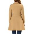 thumbnail image 3 of Unique Bargains Women's Turn Down Collar Swing Hem Double Breasted Coat, 3 of 6