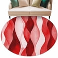 thumbnail image 2 of 6Ft Round Rug, Red Striped Non-Skid Rubber Backing Large Area Rugs - Living Room Bedroom Home Office, Modern Gradient Geometric Ripple Stripes Indoor Floor Mat Carpets Washable Rug, 2 of 9