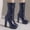 Dark Blue, variant on Women Platform Knee High Boots Buckle Strap Wide Calf Pull On Boots Chunky High Heel Round Toe Leather Tall Shoes Fashion Dress Boots Platform for Women Block High Heels Combat Boots
