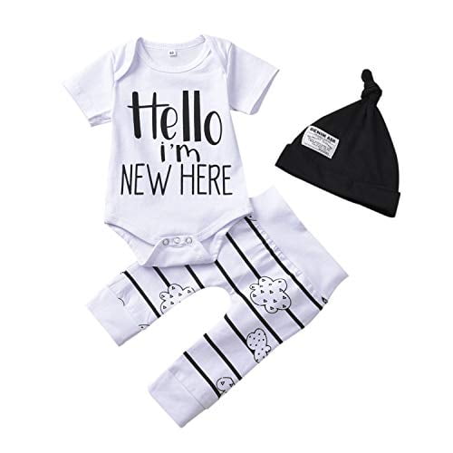 Boys Girls I Am New Here Onesies Pant Hat for Unixex Baby Outfits White, 6-9months