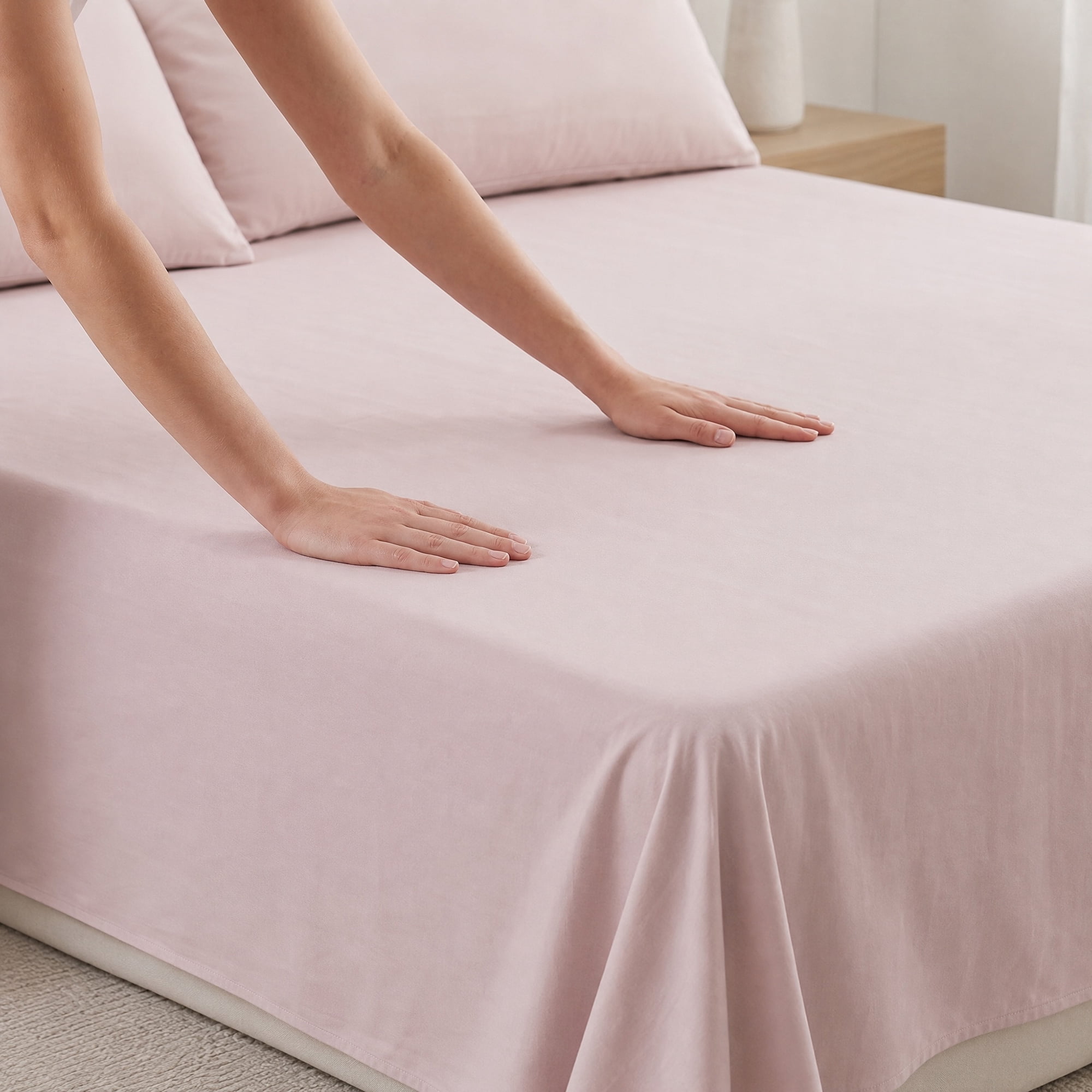 Unique Bargains Ployester Gauze Bed Breathable Flat Sheet Bedding Light Pink 63"x91"