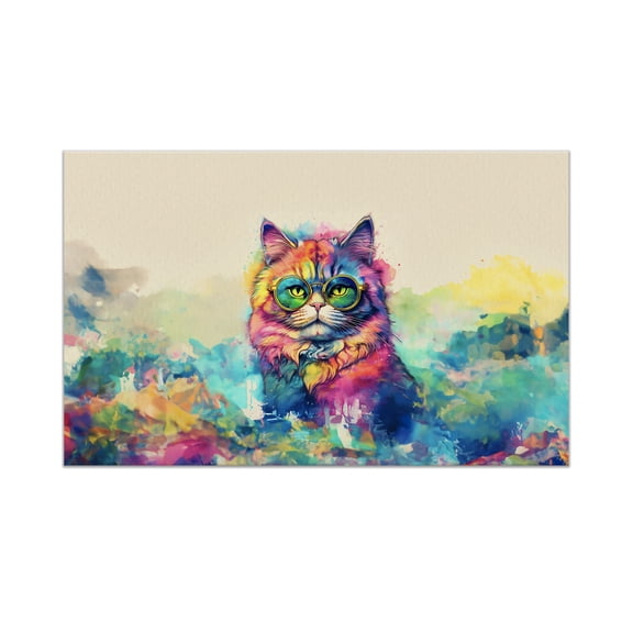 Hippie Persian Portrait oil painting Watercolor Tie-dye Vintage Doormat Cat Lover Kitten Owner Gifts Indoor Outdoor Welcome Mat - 00015