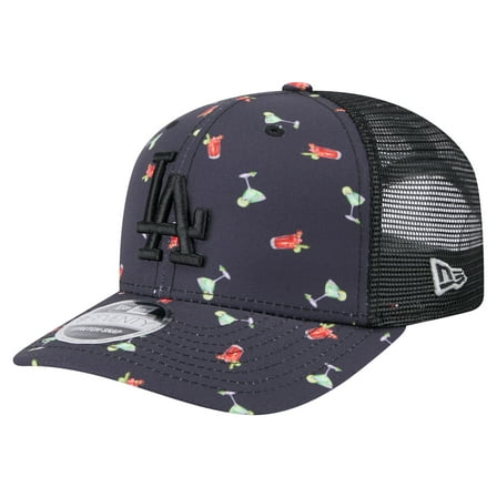 Men's New Era Black Los Angeles Dodgers Adventure Drinks Pattern 9SEVENTY Stretch-Snap Hat