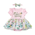 thumbnail image 1 of MIASHUI Vêtements pour Bébé Fille Robe Manches Courtes Hauts Floraux à Volants Barboteuse Jupe Bandeau Ensemble, Rose, 6-9 Mois, 1 of 8