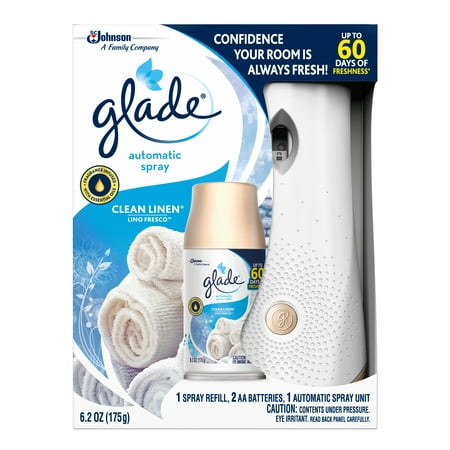 Glade Automatic Spray Holder and Refill Starter Kit 1 CT, Clean Linen, 6.2 OZ. Total, Air