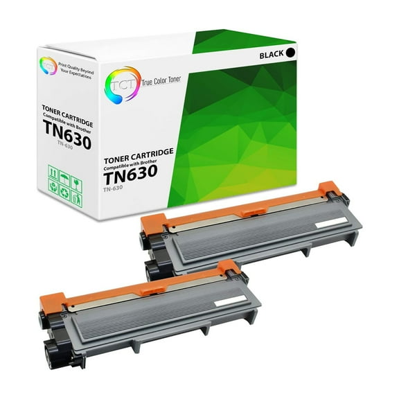 TCT TN630 Toner Cartridge 2 Pack - Premium Compatible Replacement for Brother TN-630 Black