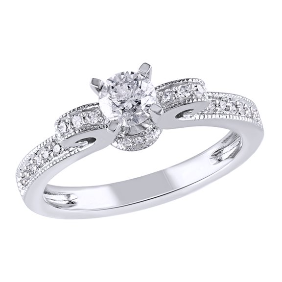AFFY White Natural Diamond Scroll Engagement Ring in 14K White Gold (0.5 cttw)