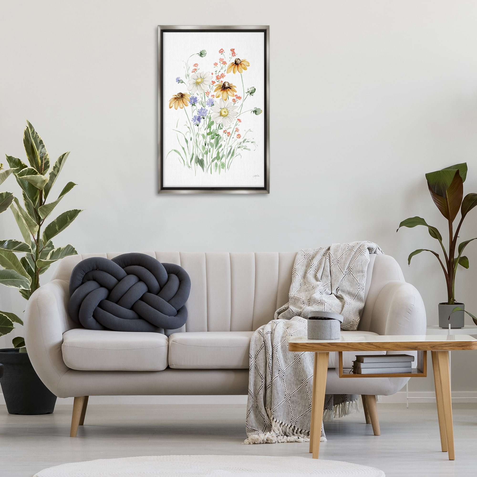 Stupell Industries Summer Garden Blooms Botanical & Floral Painting Gray Floater Framed Art Print Wall Art, 21 x 31
