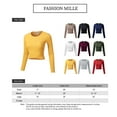 thumbnail image 2 of FashionMille Women's Long Sleeve Solid Slim Crop Top Round Neck Tee Stretch Shirt, 2 of 5