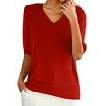 thumbnail image 2 of YEJIMAN Short Sleeve T-shirt, Red Shirt Women Trendy, Women's Round Neck Short Sleeved Loose T Shirt with A Knit Bottom Short Top,, 2 of 9