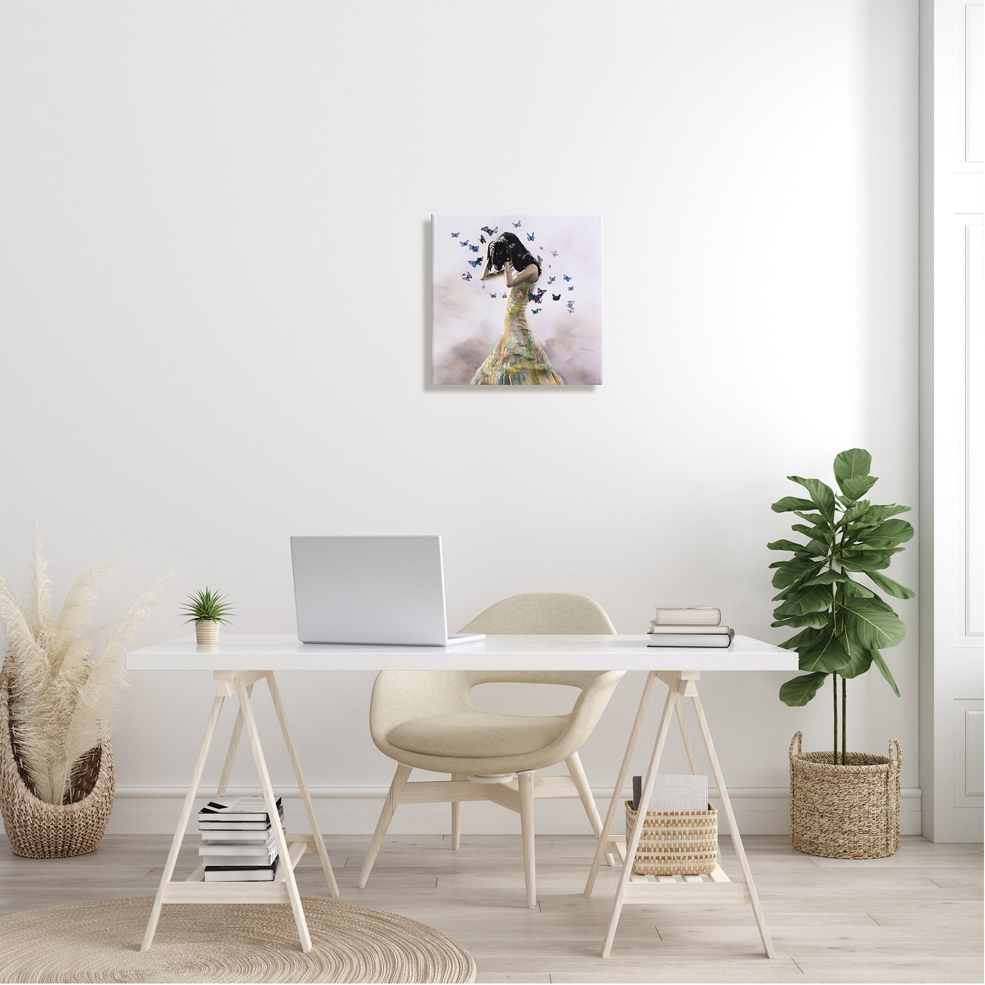 Stupell Industries Ethereal Woman Yellow Gown Flying Blue Butterflies Canvas Wall Art, 24 x 24, Design by Christopher Cuseo