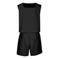 thumbnail image 4 of LYXSSBYX Two Piece Sets for Women Summer Women's Two Piece Casual Shorts with Pockets Set Short Sleeved Solid Color Casual Neck Top Shirt Set, 4 of 5