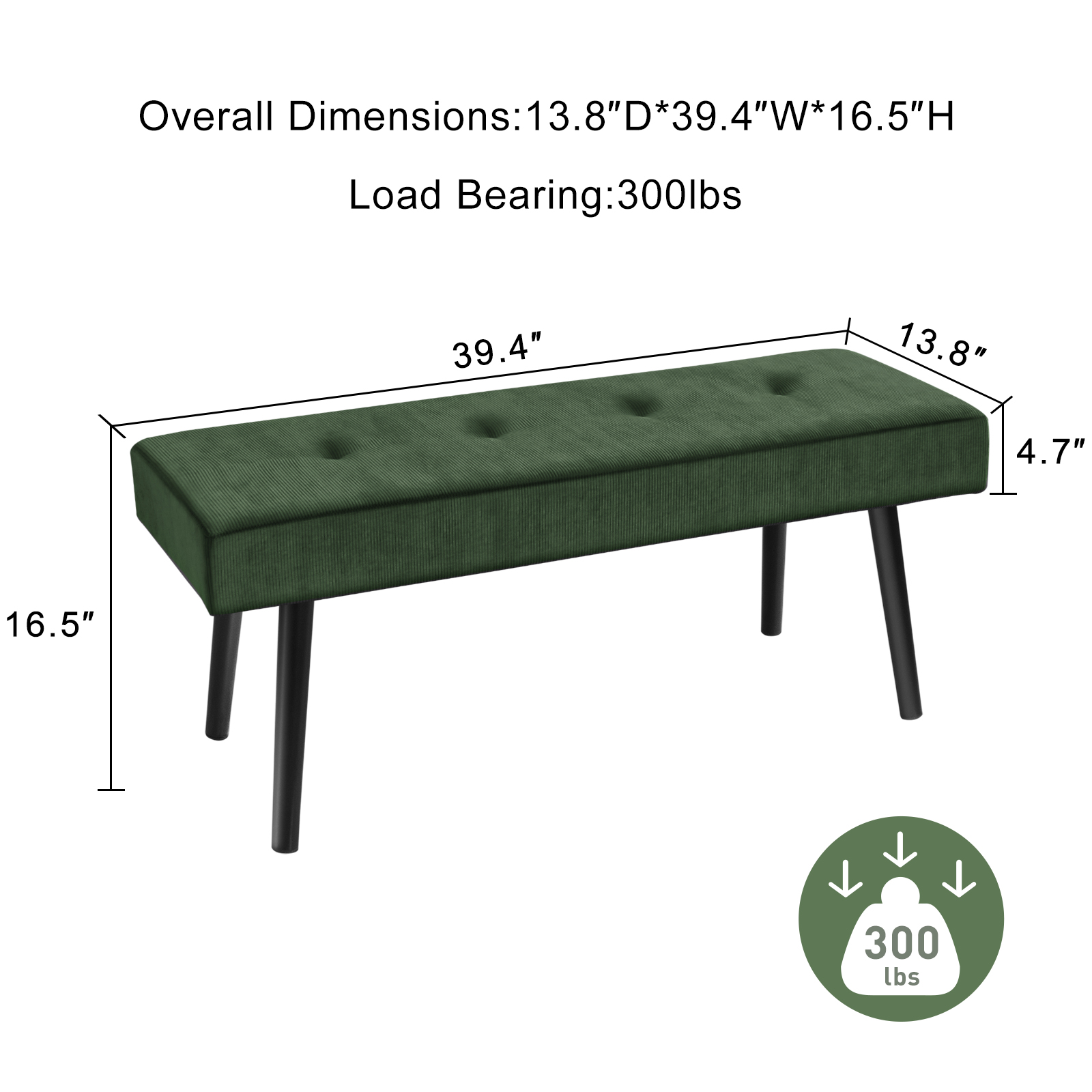 Kithkasa Entryway Bench, Modern Ottoman Corduroy Bench for Living Room,Bedroom,Foyer,Green