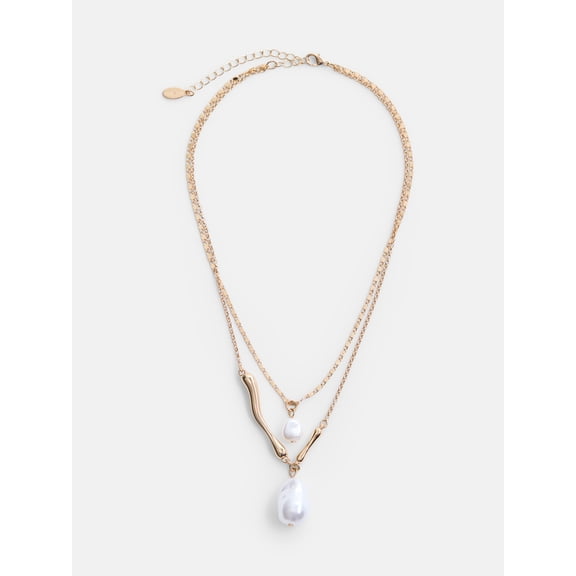 Scenario Women's Gold-Tone Necklace with Faux Pearl Pendants, 2-Piece