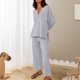 thumbnail image 4 of Camisa de Manga Conjuntos de salón de 2 piezas Traje de vacaciones con abertura lateral y hombros caídos para mujer Ygjytge Gris T XXL para Mujer, 4 of 8
