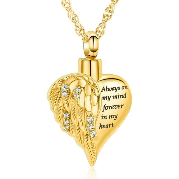 Angel Wing Cremation Necklace for Ashes Heart Stainless Steel Urn Pendant Ashes Holder Memorial Jewelry for Ashes for Women Men