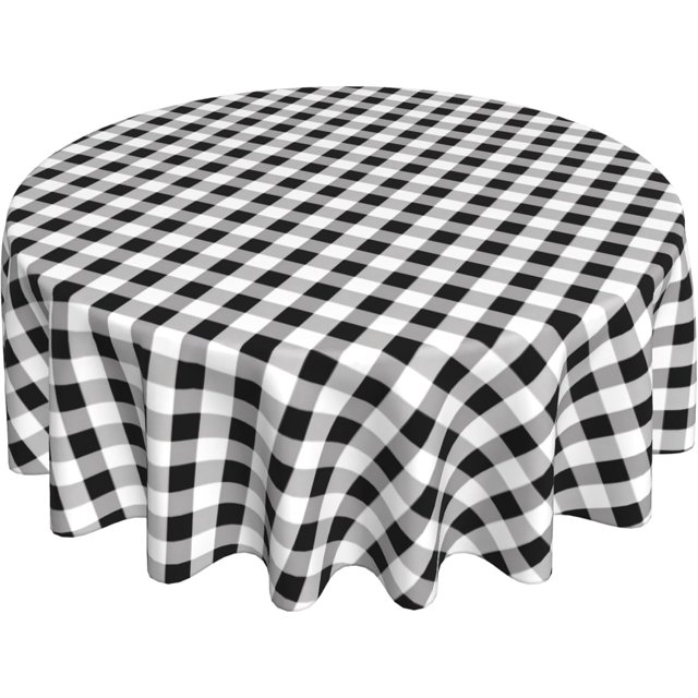 Round Tablecloth 60 Inch, White Black Buffalo Check Plaid Round Table Cover Waterproof Tabletop Cover Fabric Table Cover for Buffet Table, Parties, Holiday Dinner, Wedding
