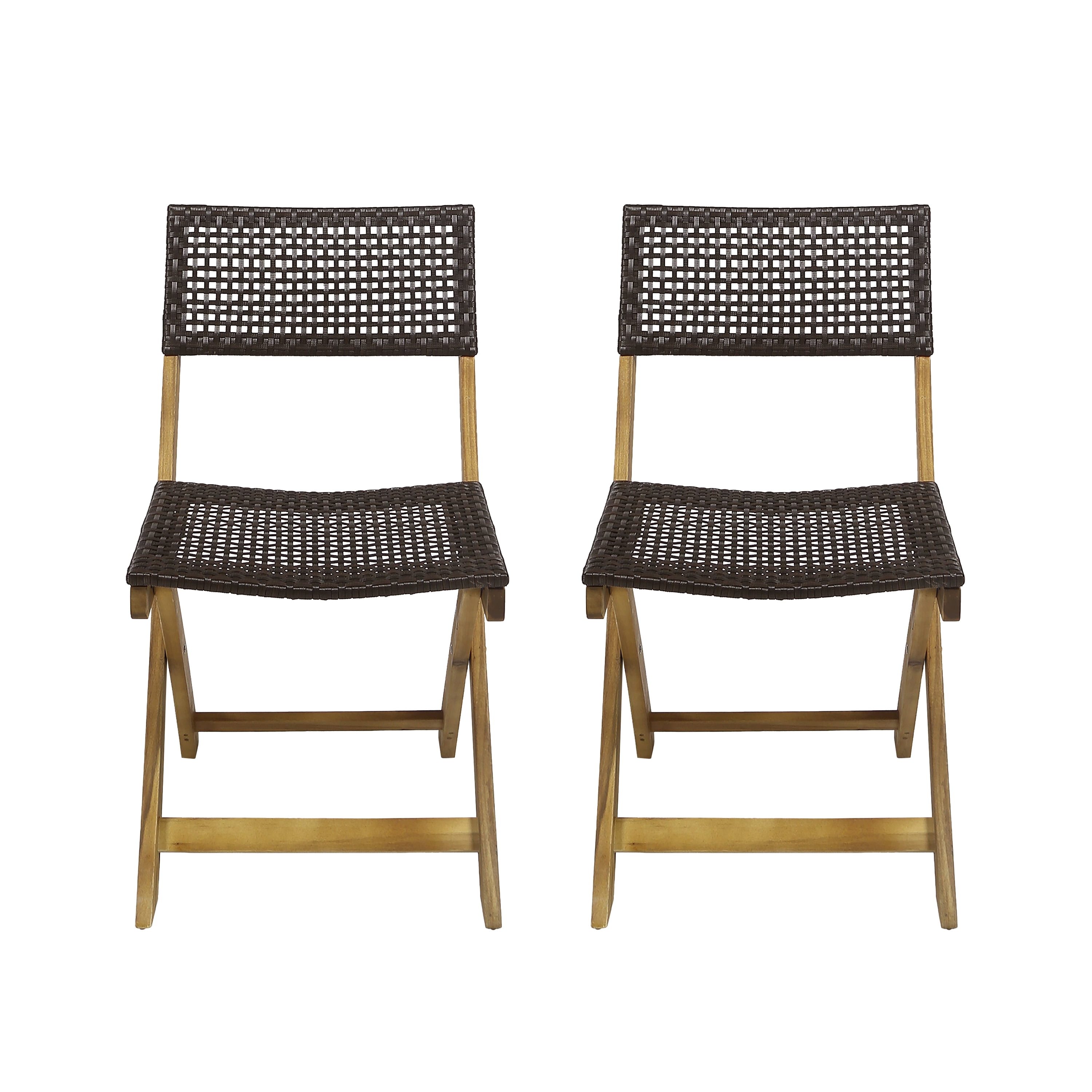 Bistro Chairs Set of 2 – Foldable Outdoor Wicker Chairs with Solid Wood Frame, Space-Saving for Patio, Garden or Balcony