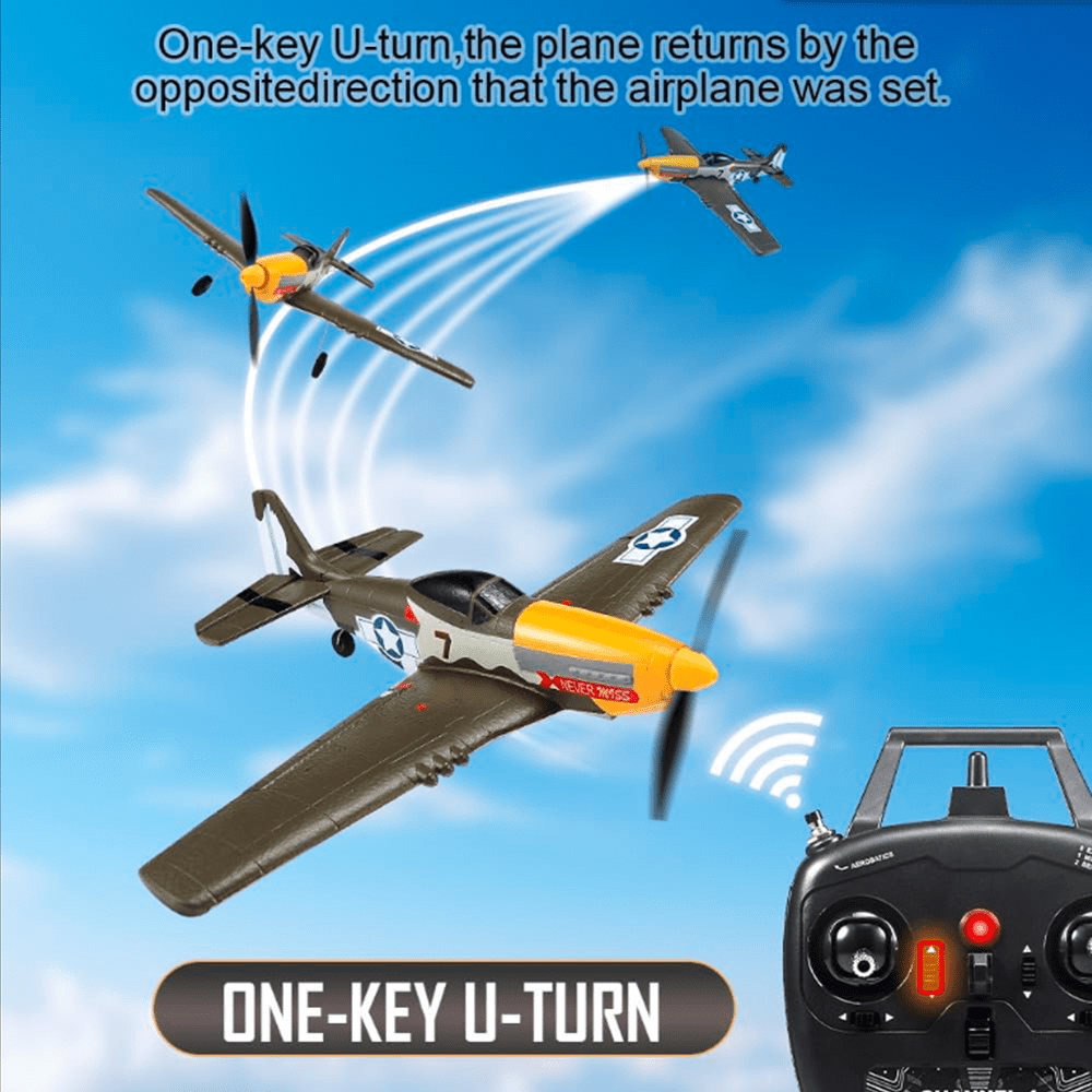Roofworld RC Plane P51D Mustang RC-Fighter 4 Channel Remote Control Airplane with 6-Axis Gyro System, 1 Pack