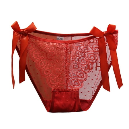 GHSOHS Womens Underwear Panty Underwear for Women Tummy Control Panties Pure Desire Bow French Lace Panties Women s Low Waist Seamless Cotton Crotch Breathable Large Size Briefs Red Briefs High  L