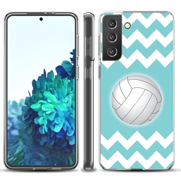 Slim-Fit TPU Protective Phone Case compatible with Samsung Galaxy S21  5G / S21 PLUS 5G, by OneToughShield ® - Chevron/Teal/Volleyball