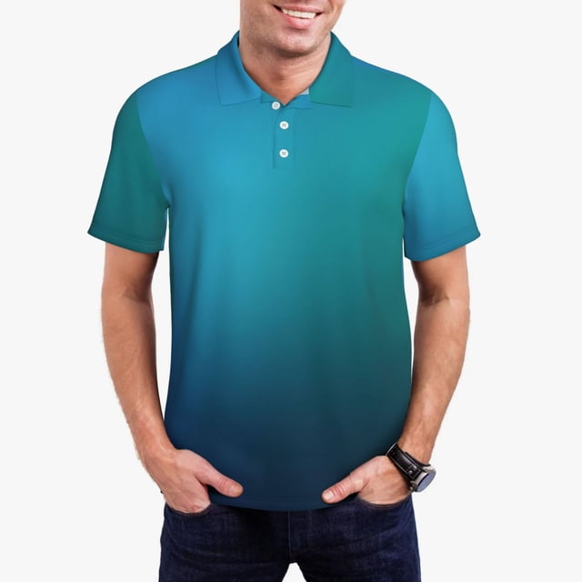 Fotbe Blue to turquoise Camiseta Polo de Golf para Hombre con Estampado – Camisa Deportiva Transpirable con Cuello Abotonado-X-Large