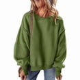 thumbnail image 3 of Round Neck Pullover for Women Loose Lambswool Casual Versatile Long Sleeve Top Fall Winter Sweatshirt Army Green XL, 3 of 8