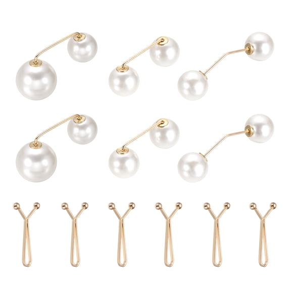 Artificial Pearl Brooch Pins, Safety Pins Sweater Shawl Clips for Women, Anti-Exposure Neckline Waist Adjuster for Scarf T-Shirt Pants,Gold Beige 12pcs, 2 Styles