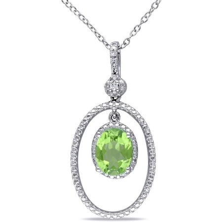 Tangelo 2 Carat T.G.W. Peridot and Diamond-Accent Sterling Silver Oval Design Pendant, 18