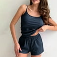 thumbnail image 6 of pstuiky Womens Pajama Set Oversized Solid Color Cami Pajamas Set Casual Loose Fit Crew Neck Sleeveless Sleepwear with Shorts Loungewear Set Navy M, 6 of 6