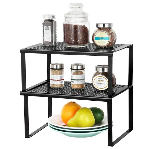 kitchen cabinet and counter shelves, expandable and stackable, black