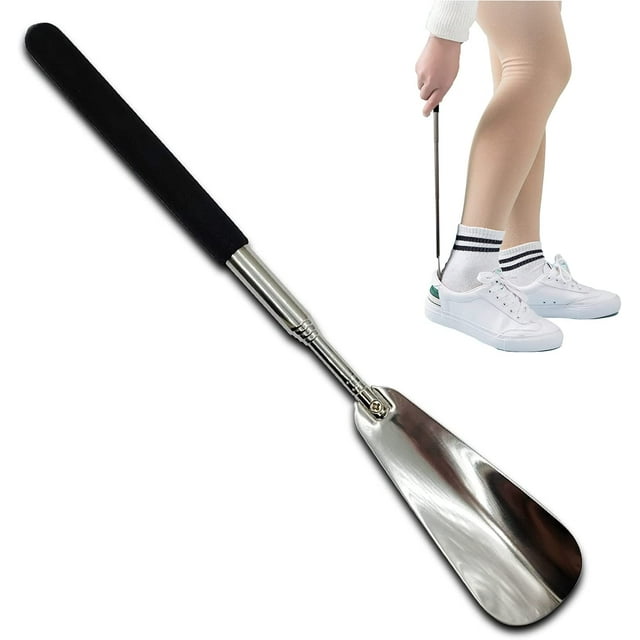 Long Handled Metal Shoe Horn, iPstyle Adjustable Shoe Lifter for Men