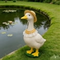 thumbnail image 4 of Fresh Pastoral Porch Goose Outfit - Woven Straw Hat (with Adjustable Drawstring) & Yellow-White Gingham Lace Collar Set, Gentle Durable Materials,Ideal for Porches, Patios, Gardens & Indoor Decor, 4 of 6