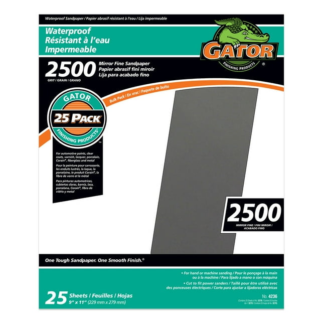 Papel de lija impermeable Gator de carburo de silicio de grano 2500, 1 paquete