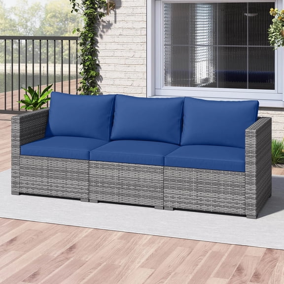 DRAZUNO 3PCS Patio Sectional Sofa Set, PE Rattan Modular Couch Furniture Set w/Cushions