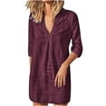 thumbnail image 2 of Lolmot Women's Shirt Dress V Neck 3/4 Sleeve Loose Casual Cotton Linen Maxi Dresses Solid Color Tunic Long Shirts Blouse, 2 of 3