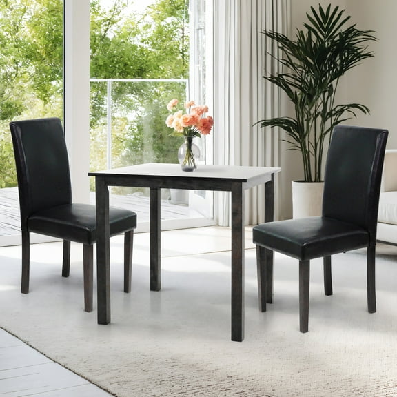 Dining Kitchen Set of Classic Square Table and 2 Fallabella Chairs Solid Wooden, Espresso Color