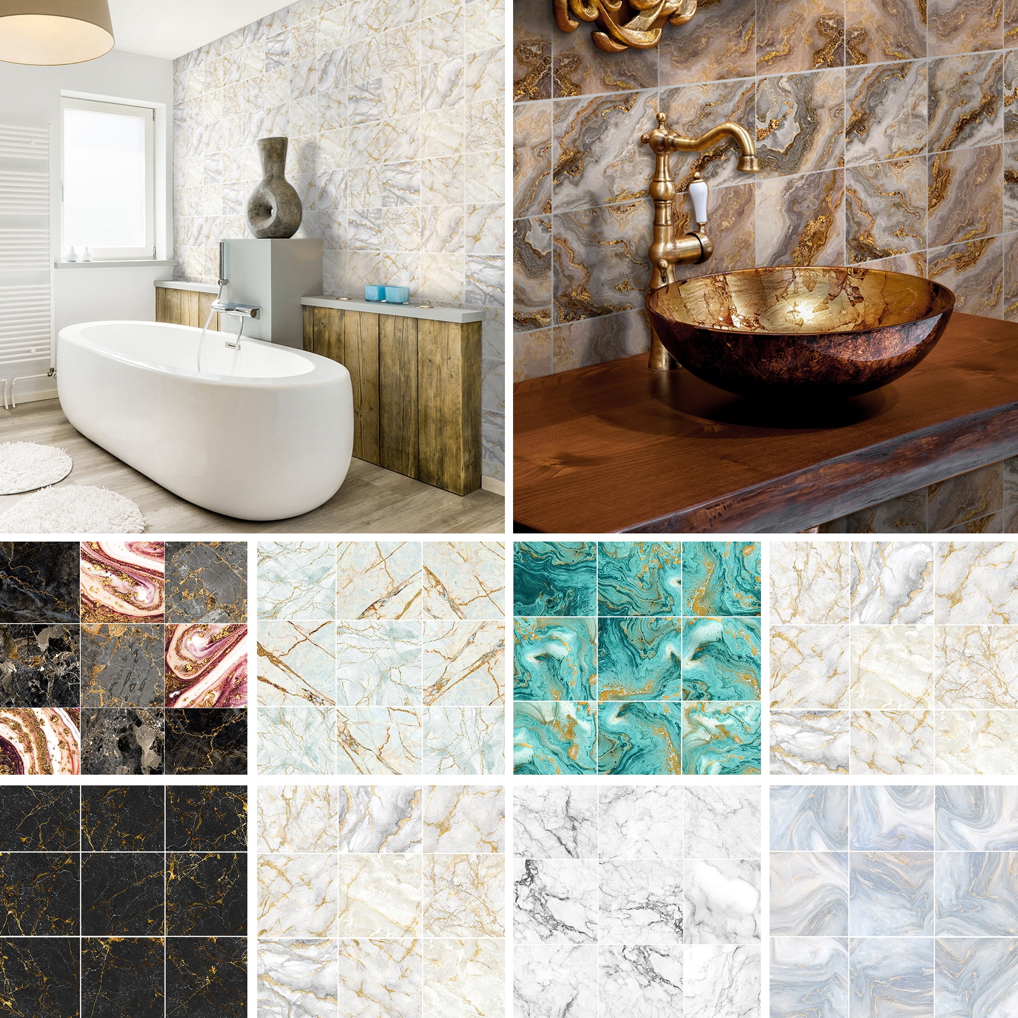 4Pcs Waterproof Floor Wall Sticker Selfadhesive Marble Decal Bathroom DIY Decor^