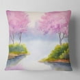 thumbnail image 2 of Designart Flowering Trees Over River - Landscape Printed Throw Pillow - 16x16, 2 of 5