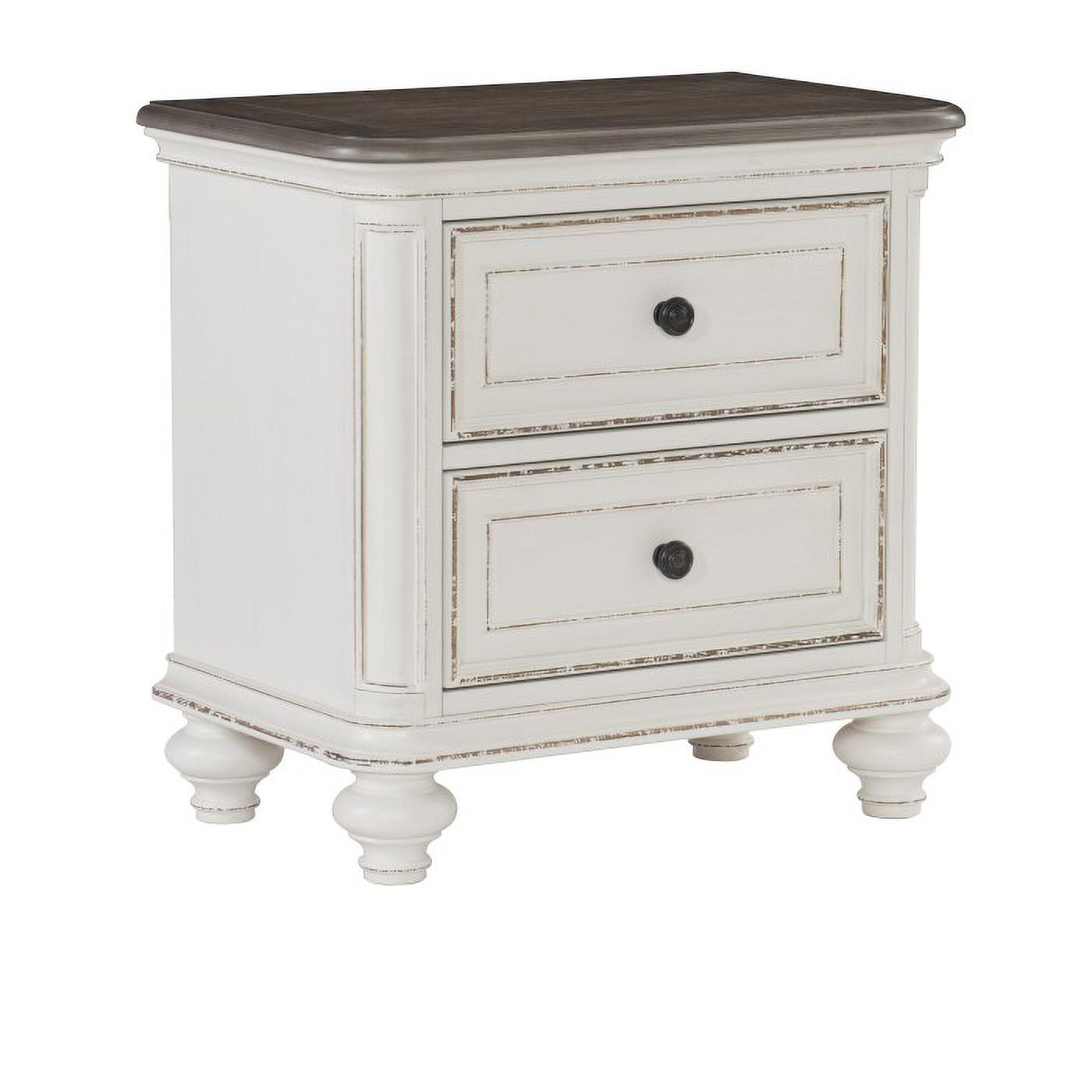 Baylesford Collection Romantic Antique White Nightstand with Dark Metal Hardware