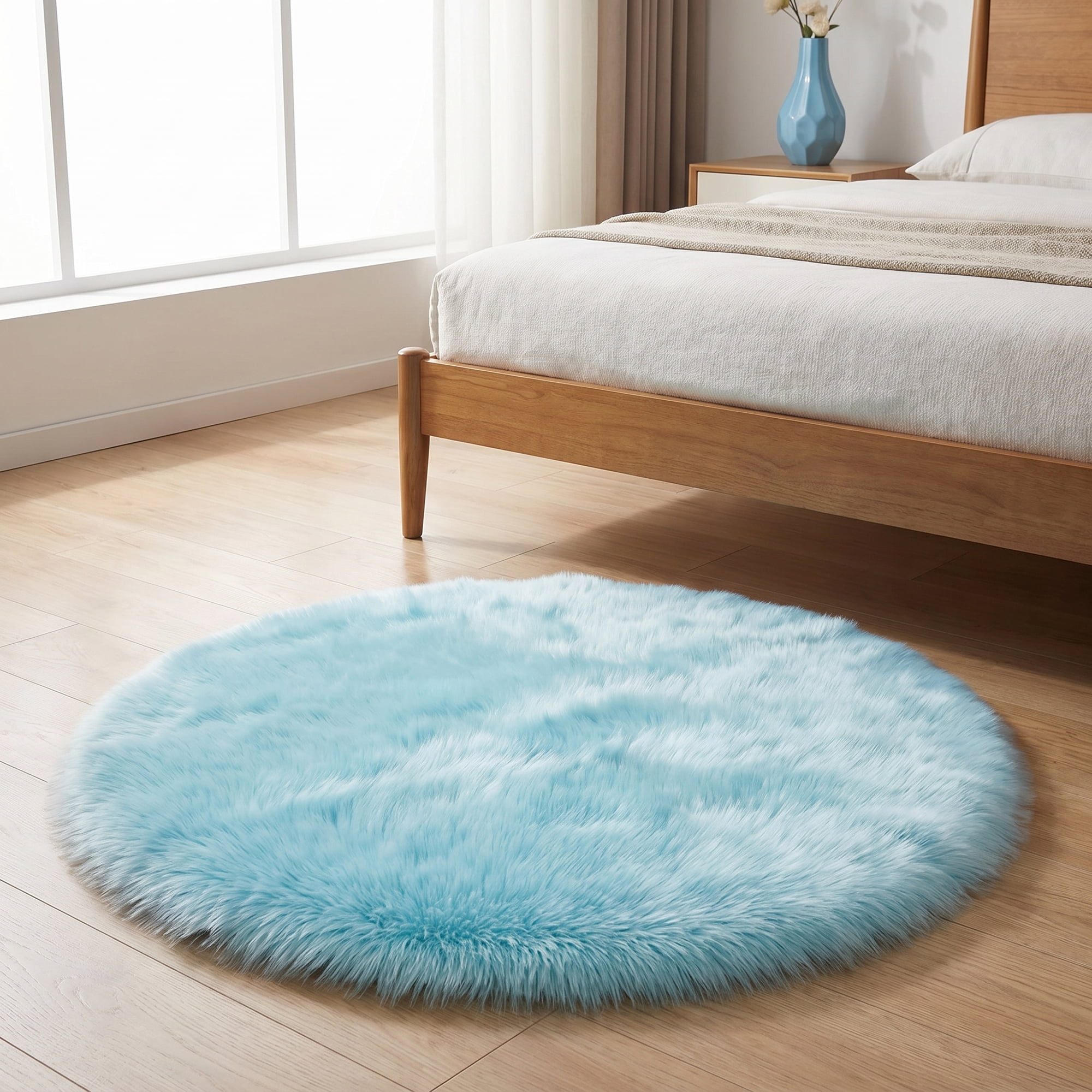 Unique Bargains Shaggy Round Area Rug Fluffy Non-Slip Fuzzy Carpet 20" x 20" Blue